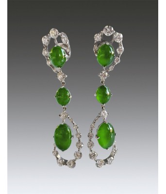 Pair of Ice Jadeite Imperial Green Platinum Diamond Ear Ring