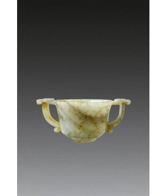 A Chinese White Jade Two Ear Cup Ming Dynasty or Earlier