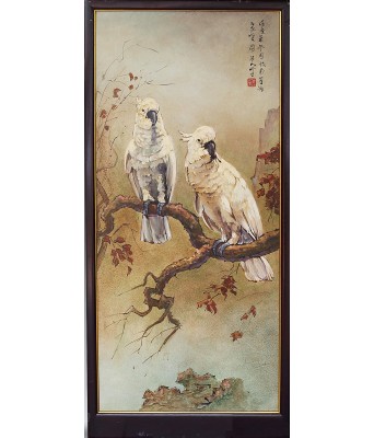 Lee Man Fong Two White Parrot Oil on Board