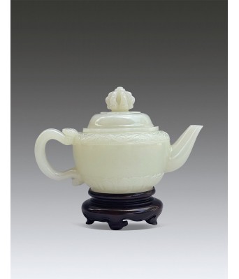A Chinese Hetian White Jade Teapot Qing Jiaqing Mark and Period 1796-1820