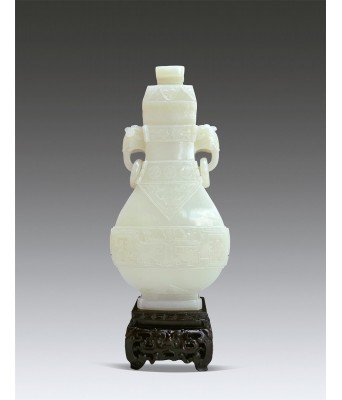 An Imperial Hetian White Jade Elephant Ear Vase Qing Qianlong Period 1735-1796