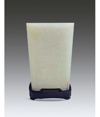 A Chinese Hetian White Jade Taotie Pattern Square Brushpot Qing Dynasty Qianlong Period  1644-1912