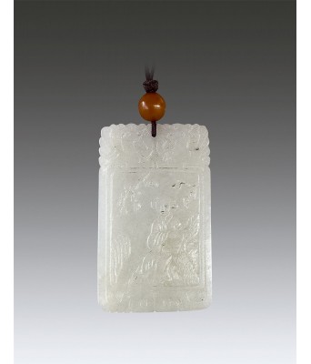 A Chinese White Jade Figure Plaque Qing Dynasty 1644-1912