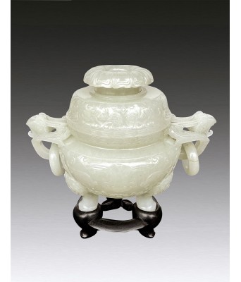 A Chinese Hetian white Jade Incensor Tripod Qing Qianlong Period 1736-1796