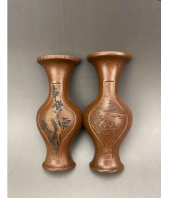 Pair of Chinese Yixing Clay Wall Vase Qing Qianlong Period 1736-1796
