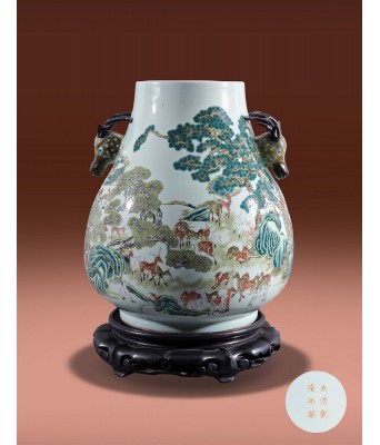 A Chinese Famille Rose Deer Zun Qing Dynasty Qianlong Mark