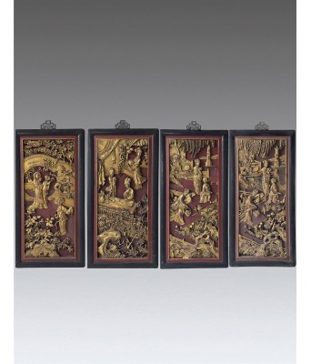A Wooden Gilt Figure Plaque Qing Dynasty 1644-1912