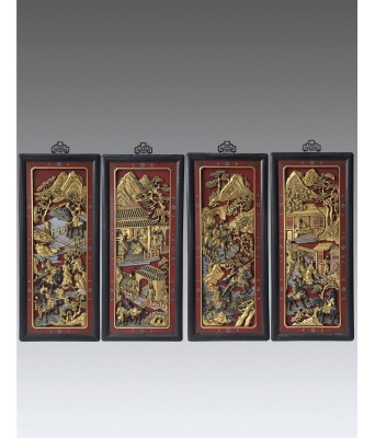 A Wooden Gilt Figure Plaque Qing Dynasty 1644-1912