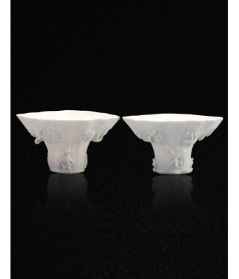 Pair of Dehua White Glazed Cup Qing Kangxi Period 1662-1722