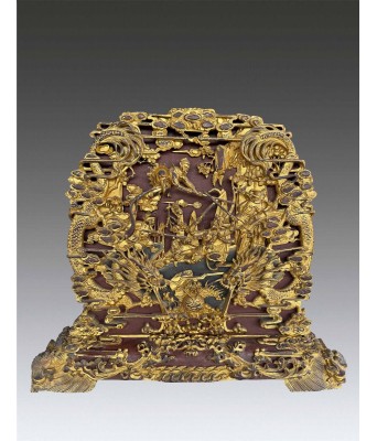 A Wooden Gilt Figure Plaque Qing Dynasty 1644-1912