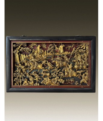 A Wooden Gilt Figure Plaque Qing Dynasty 1644-1912