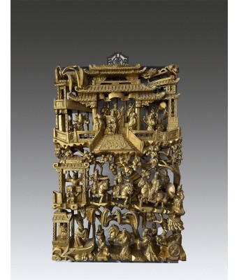 A Wooden Gilt Figure Plaque Qing Dynasty 1644-1912