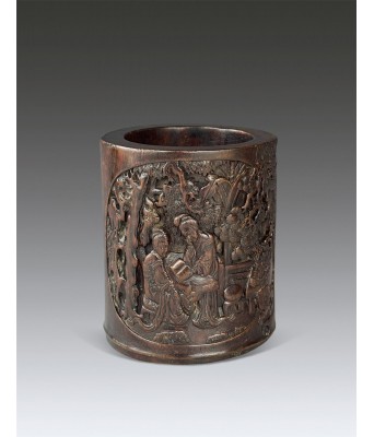 A Chinese Agarwood Figure Brushpot Qing Dynasty 1644-1912