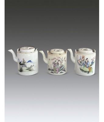 Three Chinese Famille Rose Figure Teapot Qing Dynasty 1644-1912
