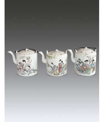 Three Chinese Famille Rose Figure Teapot Qing Dynasty 1644-1912