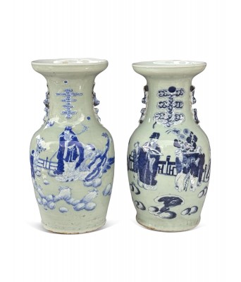 Two Blue and White Figure Vase Qing Dynasty 1644-1912