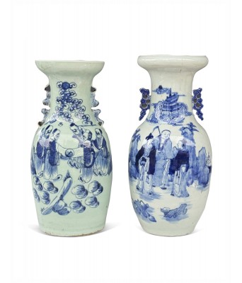 Two Blue and White Figure Vase Qing Dynasty 1644-1912