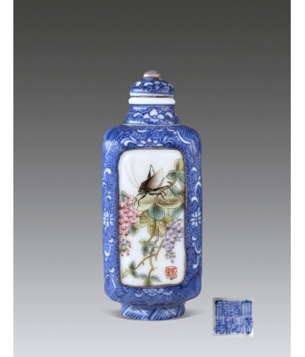 A Chinese Famille Rose Bug Square Snuff Bottle Qing Daoguang Mark and Period 1820-1850