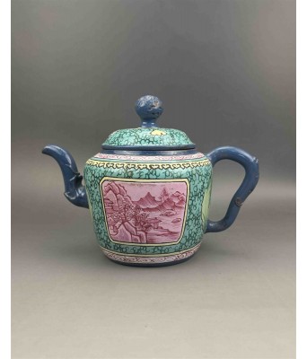 A Chinese Yixing Clay Teapot Famille Rose Qing Qianlong Period