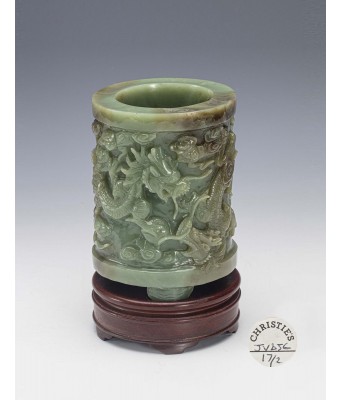 A Chinese Jade Dragon Brushpot Late Ming Early Qing