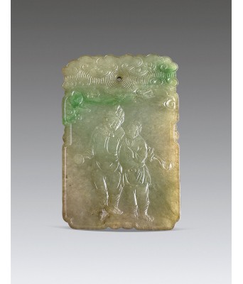 A Chinese Jadeite Figure Plaque Qing Dynasty Qianlong Period 1736-1796