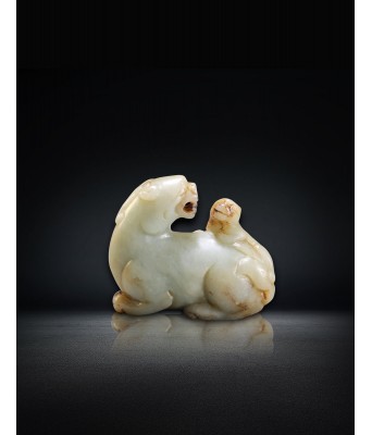 A Chinese White Jade Beast Brush Stand Ming Dynasty or Earlier