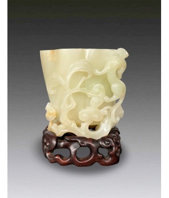 A Chinese White Jade Dragon Brushpot Qing Qianlong Period 1736-1796