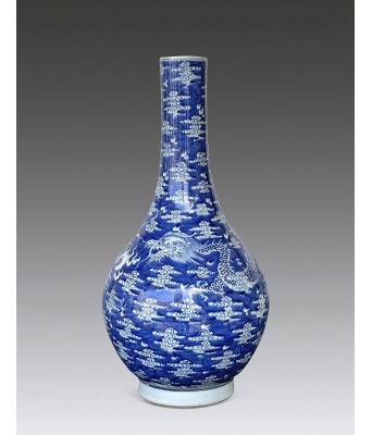 A Chinese Blue and White Dragon Pheonix Vase Mid Qing