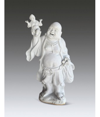 A Chinese White Glazed Luohan With jingdezheng He Shuigen Mark