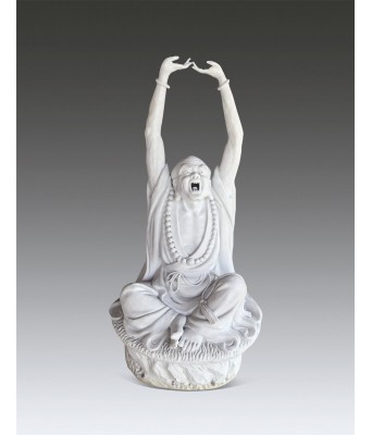 A Chinese White Glazed Luohan With jingdezheng He Shuigen Mark