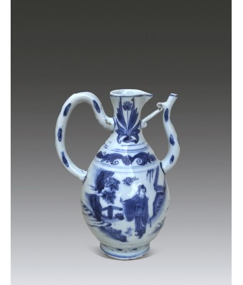 A Chinese Blue and White Figure Teapot MIng Dynasty Chongzheng Period 1611-1644