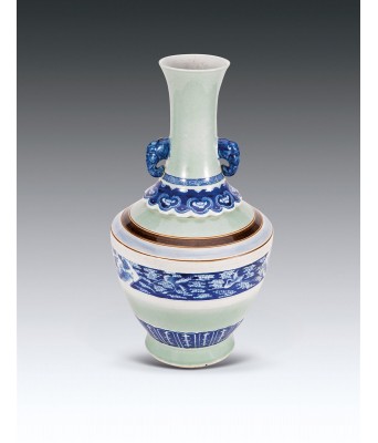 A Chinese Blue and White Elephant Ear Vase Mid Qing Dynasty