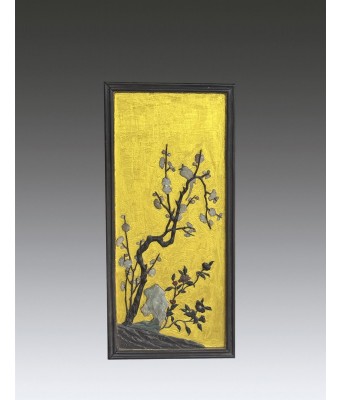 A Chinese Golden Grounded Inlaid Flower and Bird Plaque Qing Dynasty 1644-1912