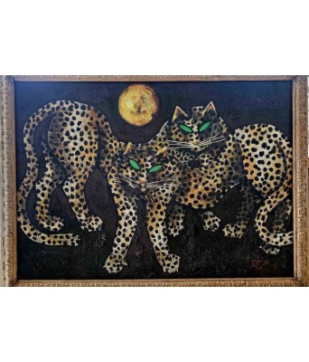 Popo Iskandar 油画两只豹1927-2000