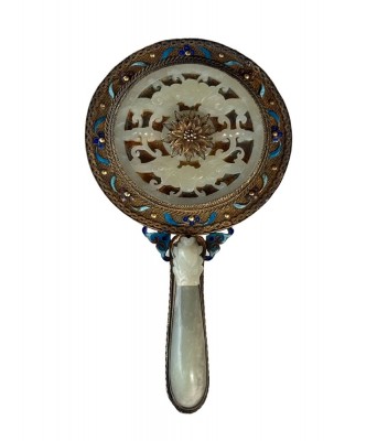 清代纯银鎏金珐琅镶白玉镜子 1644-1912