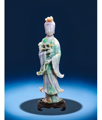 清中期宫廷天然紫罗兰三色翡翠大观音