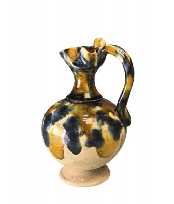 唐代三彩花口挂蓝执壶