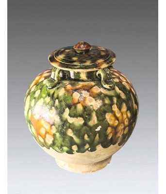 唐代三彩四系盖罐