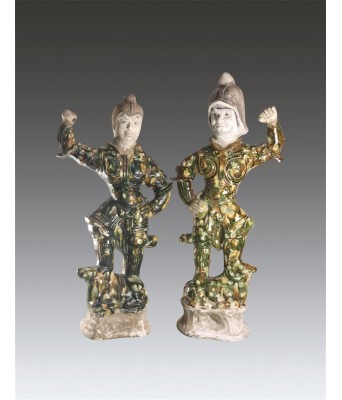 唐代三彩天王俑一对