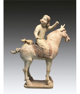 唐代陶俑彩绘狩猎图