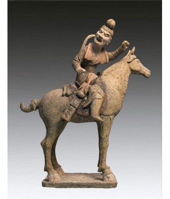 唐代陶俑彩绘狩猎图