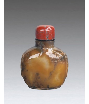 清天然玛瑙山水大鼻烟壶 1644-1912