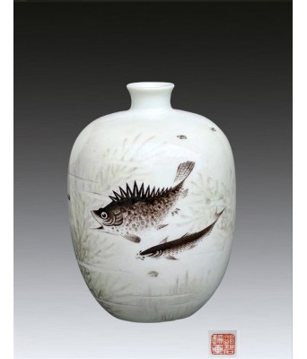 民国邓碧珊款粉彩鱼藻纹罐