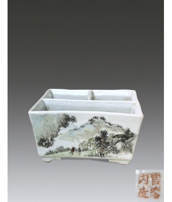 民国浅降彩人物四方笔洗