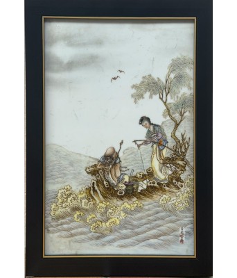 民国名家万云岩作粉彩仙人乘槎瓷板