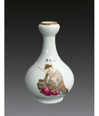 清粉彩人物渔翁蒜头瓶