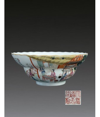 大清道光年制款粉彩耕织图碗