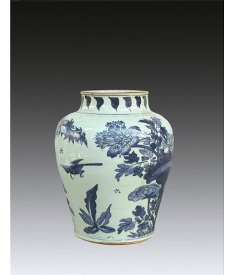 清顺治青花花鸟纹罐