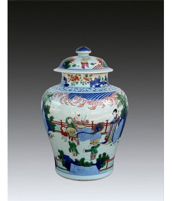 清康熙五彩婴戏纹罐  1661-1722