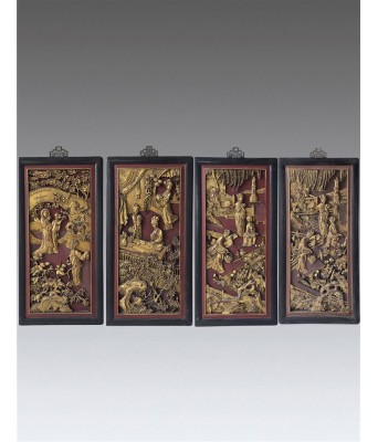 清木雕描金人物红楼梦挂屏 1644-1912